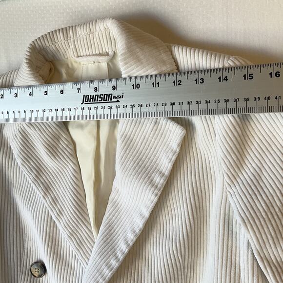H&M Women Blazer US 2 White Striped Corduroy Double Breasted Button Long Sleeve - Picture 5 of 10